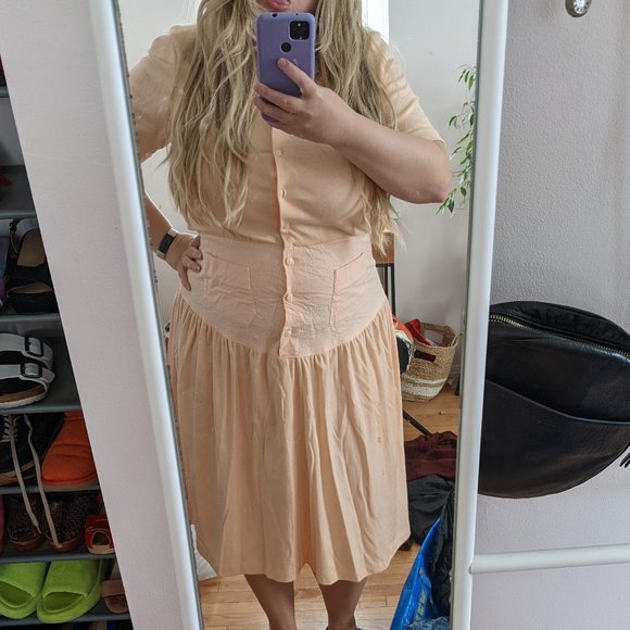 Vintage 80s Peach Dress - Picture 1 of 11
